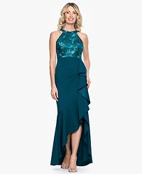 Betsy & Adam Women's Lace Halter Mermaid Gown