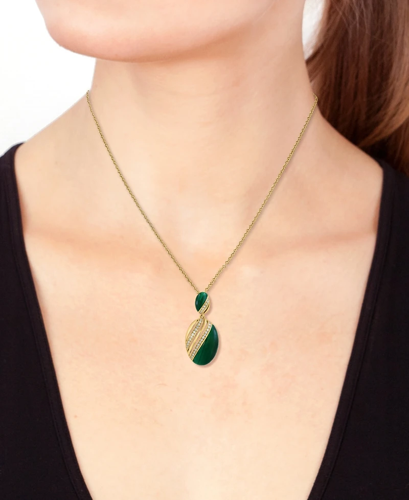 Effy Collection Malachite & Diamond (1/6 ct. t.w.) Pendant Necklace in 14k Yellow Gold