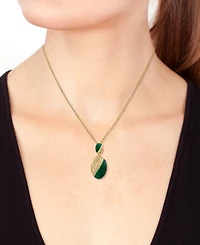 Effy Collection Malachite & Diamond (1/6 ct. t.w.) Pendant Necklace in 14k Yellow Gold