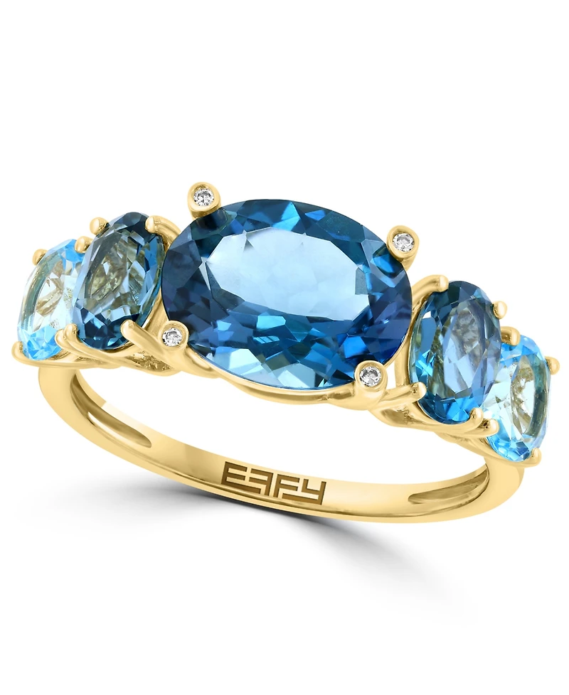 Effy Collection Blue and London Blue Topaz (5-2/5 ct. t.w.) & Diamond Accent Ring in 14k Yellow Gold