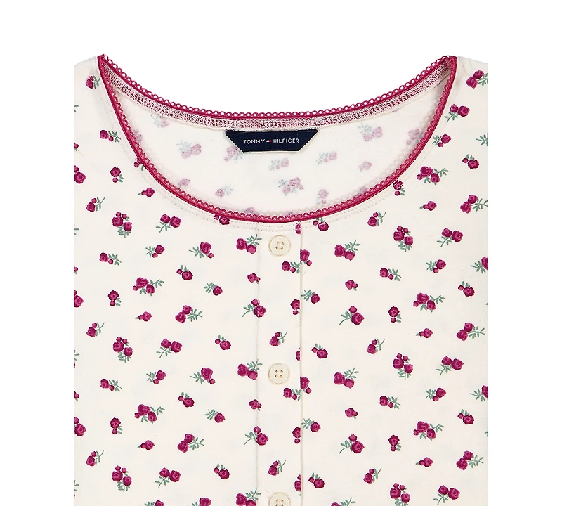 Tommy Hilfiger Girls' 7-16 Printed Henley Short-Sleeve T-Shirt