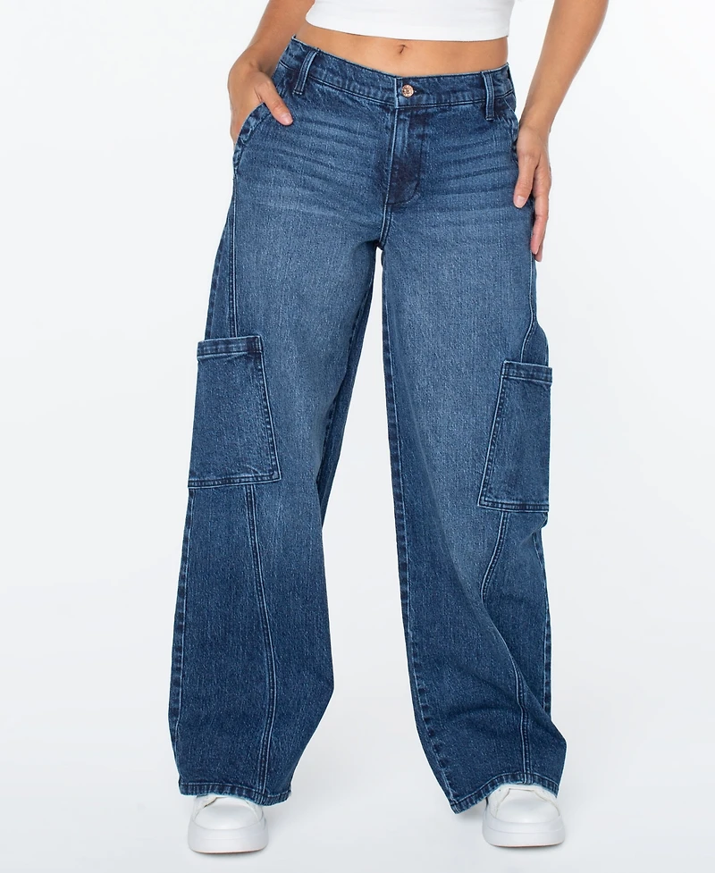 Celebrity Pink Women's Mid-Rise Wide-Leg Cargo Jeans