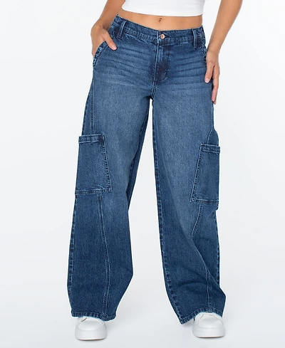 Celebrity Pink Women's Mid-Rise Wide-Leg Cargo Jeans