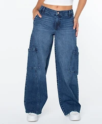 Celebrity Pink Women's Mid-Rise Wide-Leg Cargo Jeans