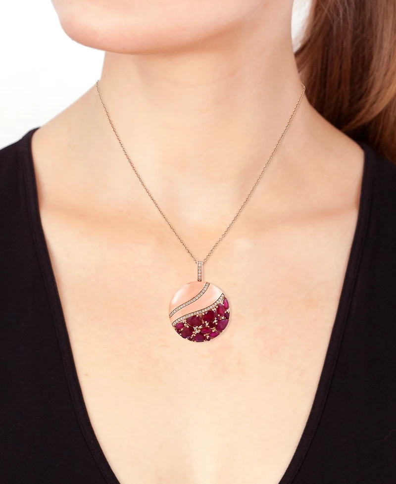 Effy Collection Ruby (3-1/2 ct. t.w.) & Diamond (1/5 ct. t.w.) Pendant Necklace in 14k Rose Gold