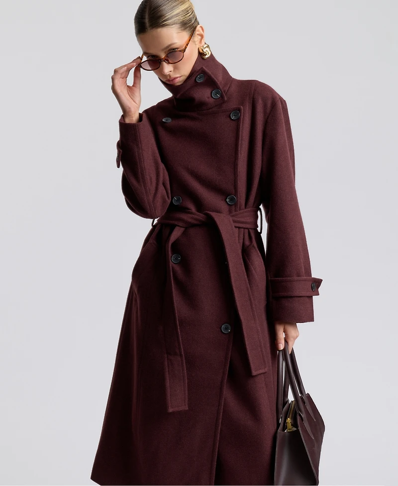 Avec Les Filles Women's Funnel Neck Belted Coat