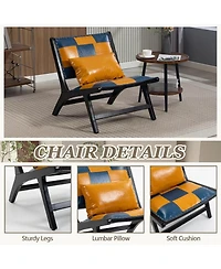 Rainsken Pu Leather Accent Chairs, Wood Frame Armless Chair, Mid Century Side Chair Indoor, for Living Room Bedroom Sunroom Outdoor