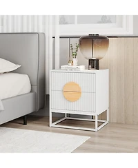 Gouun Mid-Century Fluted 2-Drawer Nightstand with Pine Wood Handles