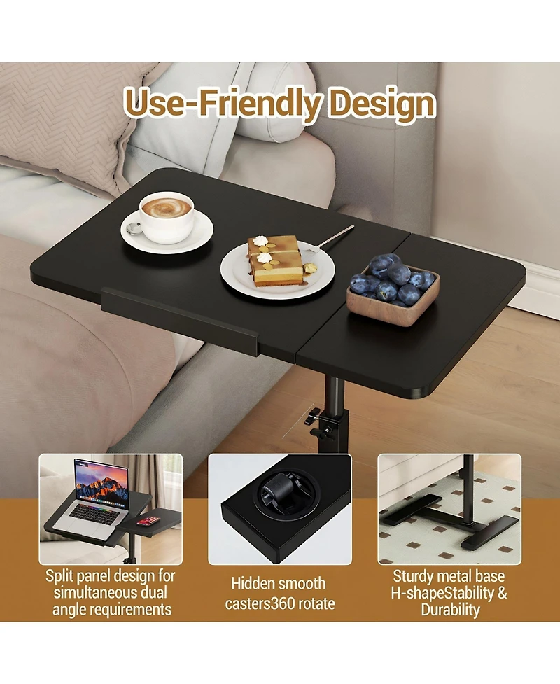 Gaomon Adjustable Rolling Laptop Desk, Overbed Table with Tilting Top, Mobile Standing Desk on Wheels for Bedroom, Office, Bedside, Small Spaces