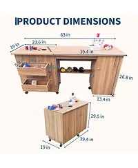 Gaomon Large Folding Sewing Table with Storage Shelves, Rolling Sewing Machine Table, Wooden Craft Station with Lockable Wheels for Small Spaces, Home