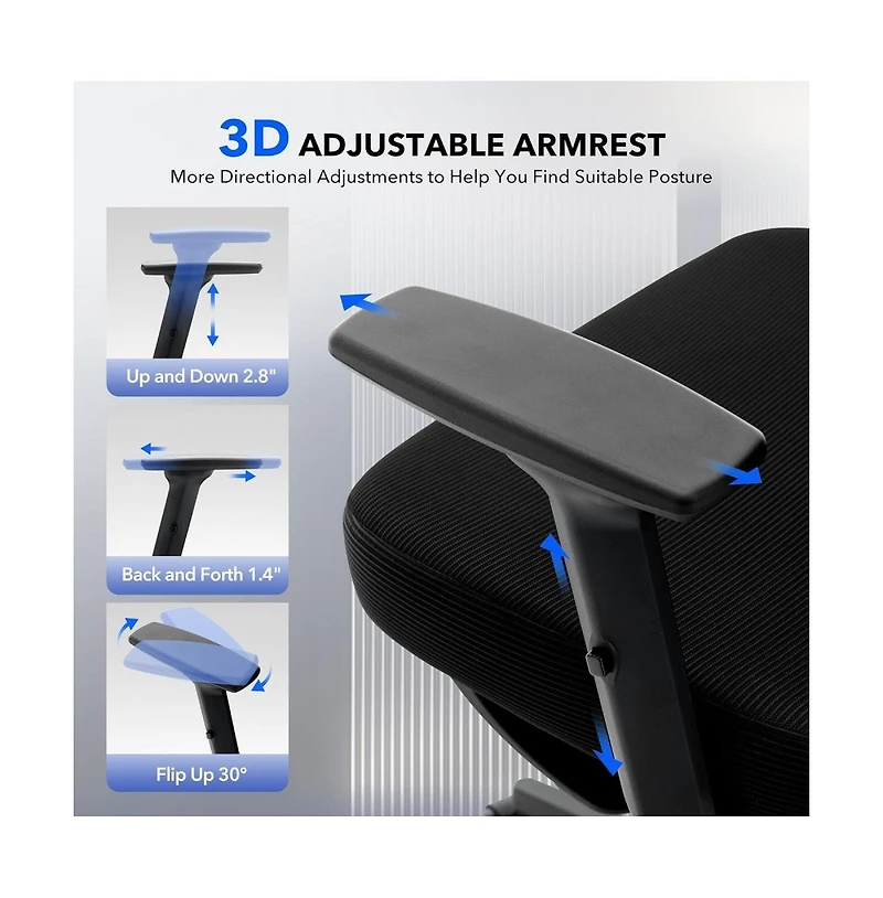 Gaomon Ergonomic Mesh Office Chair with 3D Adjustable Headrest Armrest and Retractable Footrest