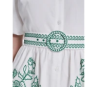 Eliza J Petite Embroidered Belted Dress