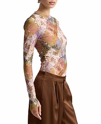 Avec Les Filles Women's Printed Long-Sleeve Mesh Top