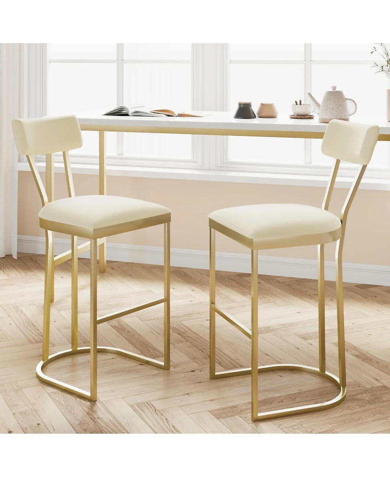 homfan Set of 4 Bar Stools – High Back Counter Height Chairs with Gold Legs and Soft Padded Seats for Kitchen or Home Bar