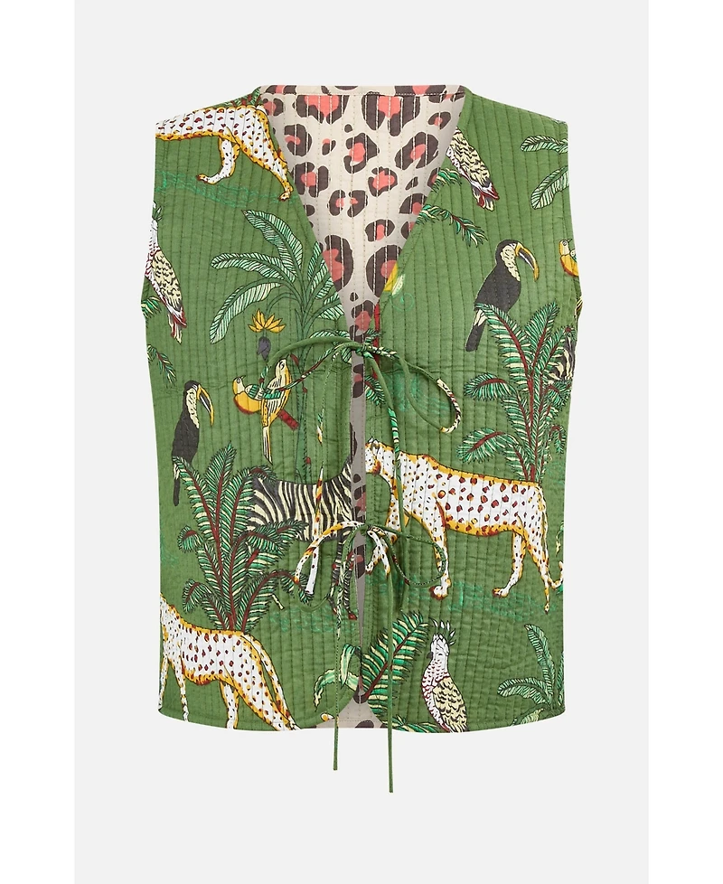 Yumi Women's Animal Reversible Cotton Quilted Jacket