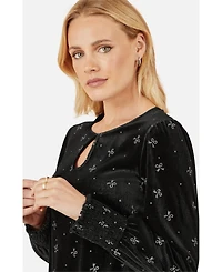 Yumi Women's Sparkle Bow Print Velvet Top