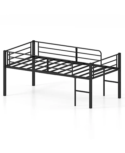 Slickblue Twin Low Loft Bed with Guardrails and 2 Ladders, Space-Saving Design