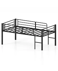 Slickblue Twin Low Loft Bed with Guardrails and 2 Ladders, Space-Saving Design