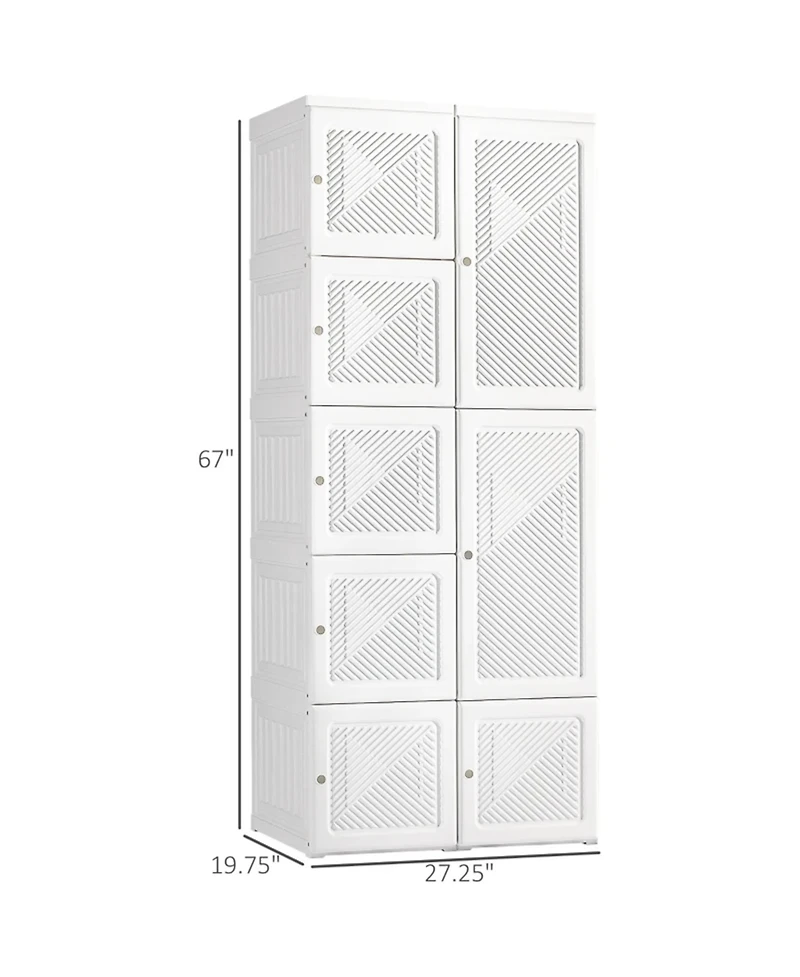 Clihome Portable Folding Wardrobe Storage Cabinet - 6 Compartments Clothes Organizer for Entryway