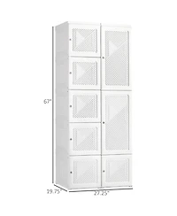 Clihome Portable Folding Wardrobe Storage Cabinet - 6 Compartments Clothes Organizer for Entryway