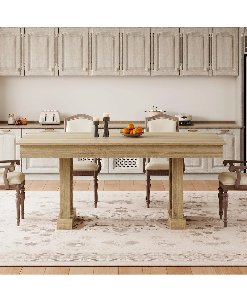 gaomon 71-Inch Kitchen Dining Table for 6-8 with 2 Drawers, Double Pedestal, for Kitchen, Office, Natrual