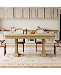 gaomon 71-Inch Kitchen Dining Table for 6-8 with 2 Drawers, Double Pedestal, for Kitchen, Office, Natrual