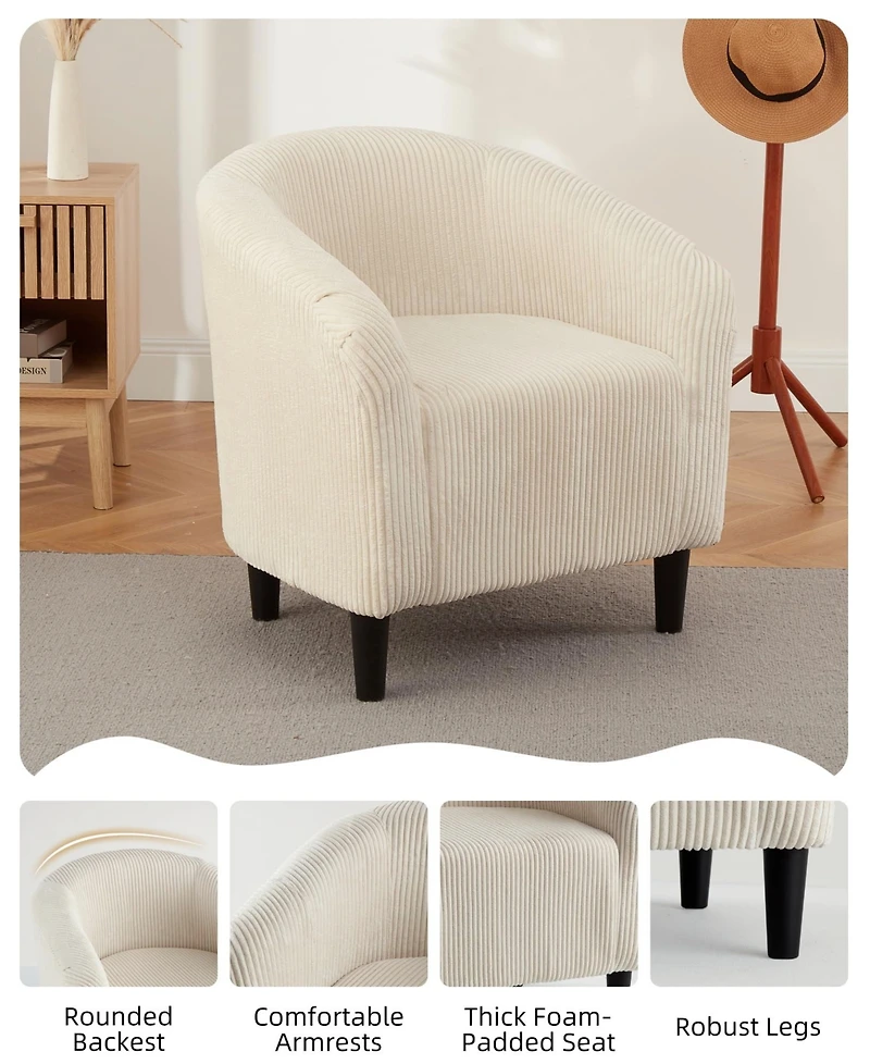 homfan Set of 2 Barrel Accent Chair Corduroy Club Chair Elegant Armchair Cozy Backrest for Living Room Bedroom Reception Room Office
