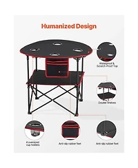 Sugift Folding Camping Table Portable Oxford Round Picnic Table 4 Cup Holders