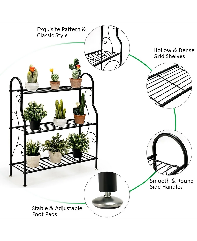 Sugift 3 Tier Scrollwork Designed Metal Plant Stand with Powder Coated Finish