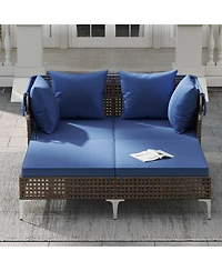 Sugift Outdoor Wicker Daybed with Retractable Canopy and Cushioned Double Seat, 60 in