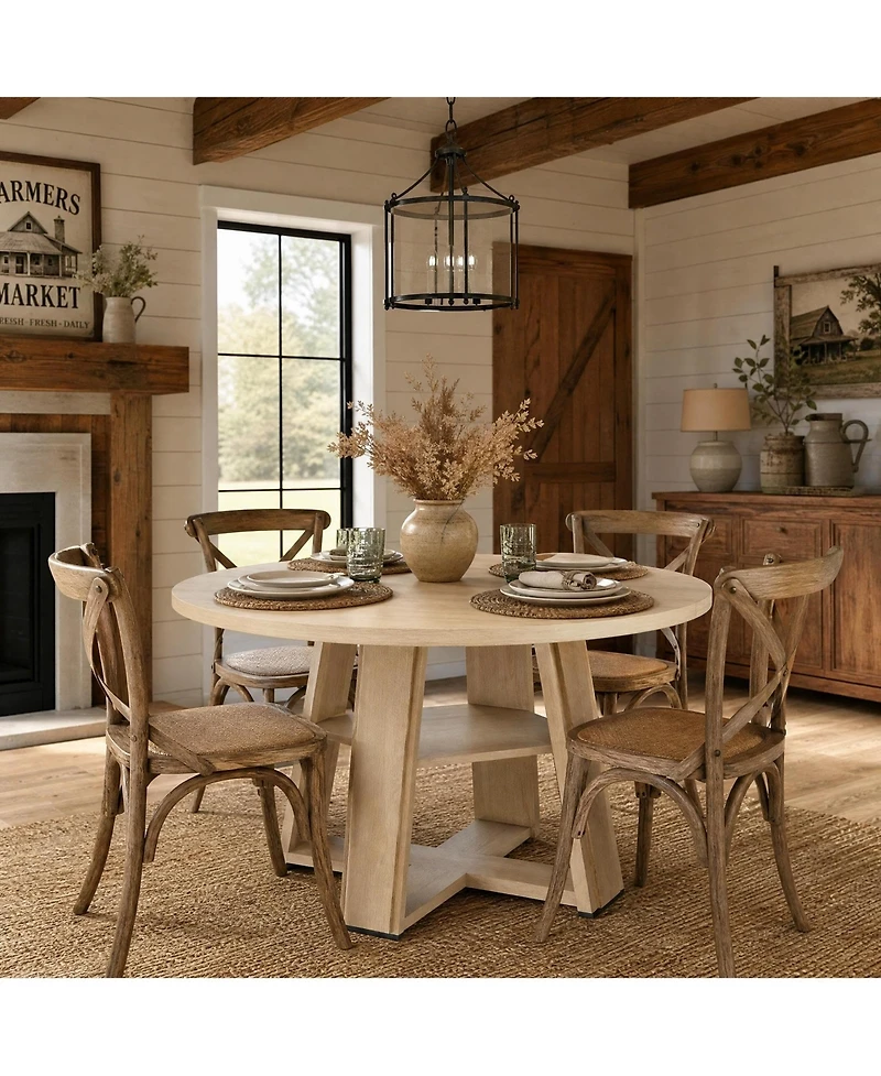 homfan Round Dining Table for 2-4, Pedestal Base with Storage Shelf, Space-Saving for Apartment