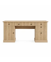 homfan 60" Fluted Modern Executive Desk with Charging Station, File Cabinet and Drawers