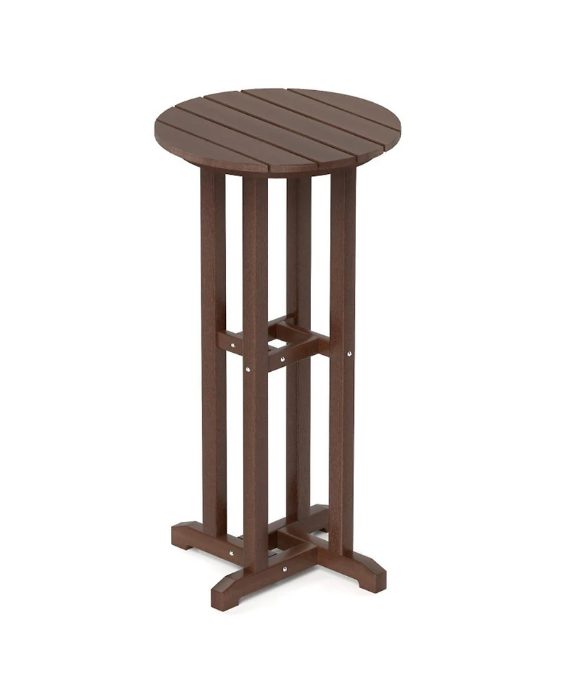 Sugift Round Hdpe Outdoor Bar Height Dining Table with Slatted Top