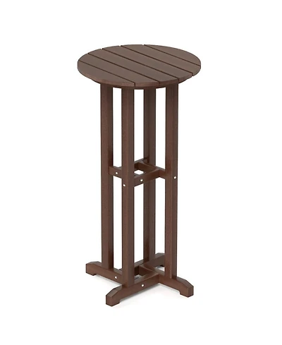 Sugift Round Hdpe Outdoor Bar Height Dining Table with Slatted Top
