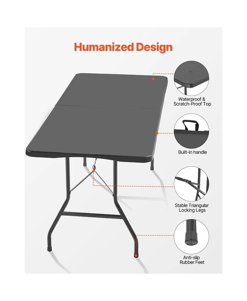 Sugift Folding Table 6 feet Heavy Duty Portable Fold-in-Half Utility Table