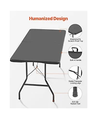 Sugift Folding Table 6 feet Heavy Duty Portable Fold-in-Half Utility Table