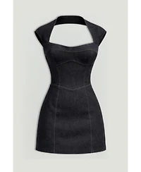 Nocturne Women's Backless Mini Denim Dress with Built-In Cup Detail
