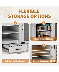 gaomon Double Dog Crate Furniture for Large Dogs,90 Inch Extra Large Heavy Duty Wooden Kennel with Feeding Station, Divider, Storage Shelves