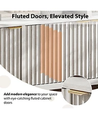 homfan Fluted Modern Buffet Cabinet, 4-Door Storage Sideboard with Adjustable Shelf for Kitchen Living Room