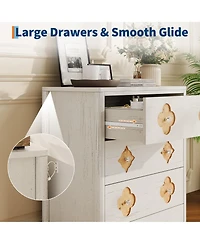 homfan 3-Drawer Vertical Dresser with Floral Cutout and Crystal Knobs