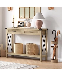 homfan Entryway Console Table with Rattan Drawers and Storage Shelf