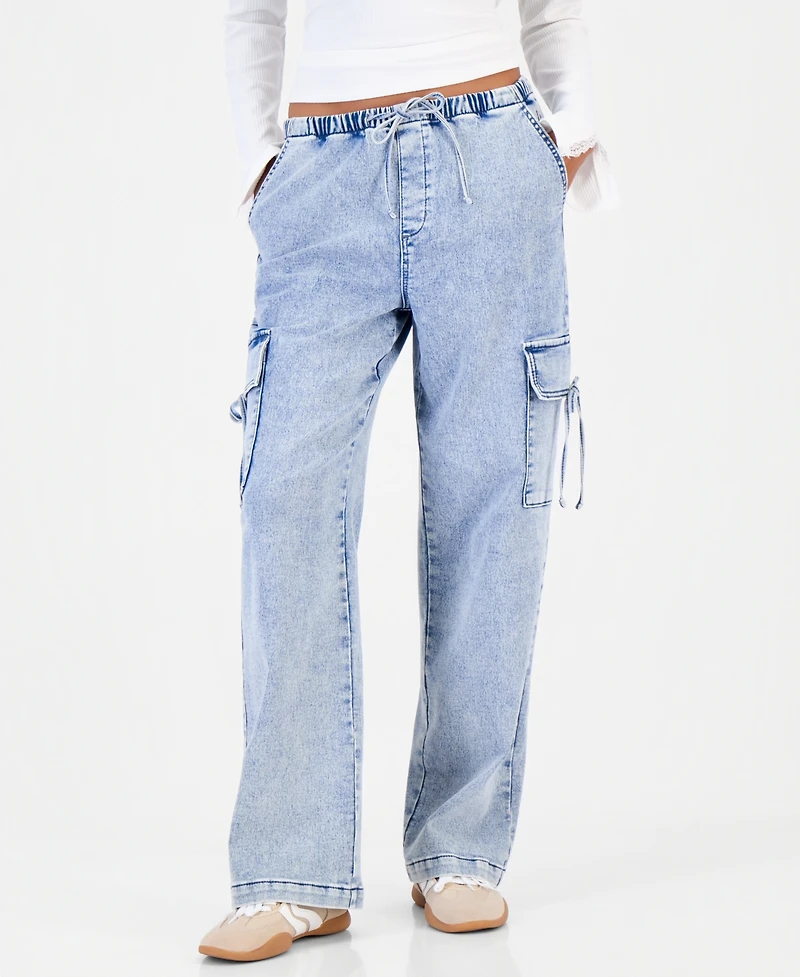 Vanilla Star Juniors' Wide-Leg Pull-On Cargo Jeans