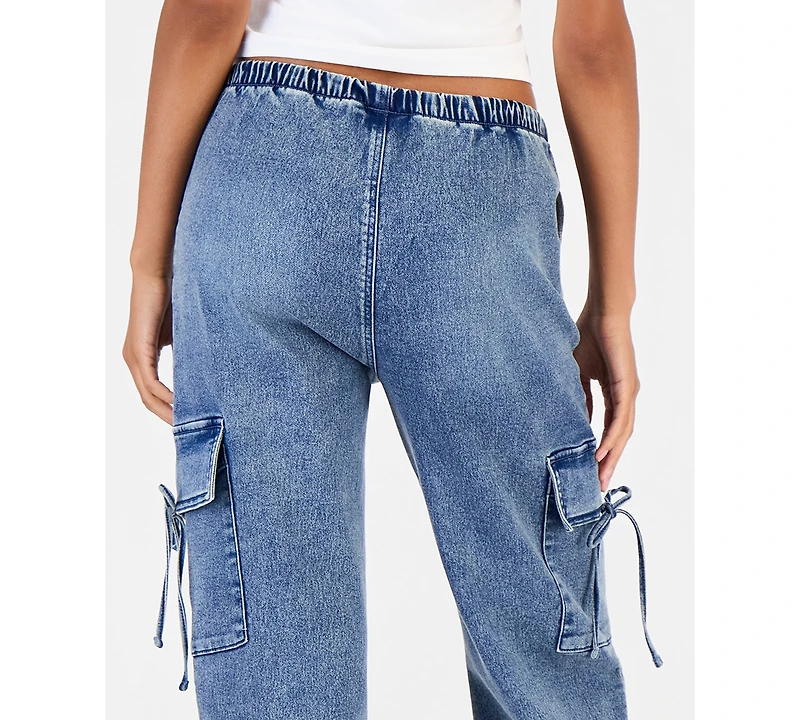 Vanilla Star Juniors' Wide-Leg Cargo Drawstring-Waist Jeans