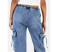 Vanilla Star Juniors' Wide-Leg Cargo Drawstring-Waist Jeans