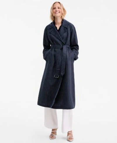 Tommy Hilfiger Womens Nautical Stripe Trench Coat Pointelle Collar V Neck Sweater Cotton Wide Leg Pants