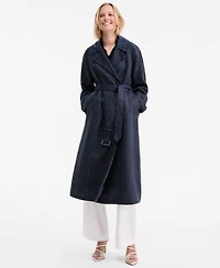 Tommy Hilfiger Womens Nautical Stripe Trench Coat Pointelle Collar V Neck Sweater Cotton Wide Leg Pants