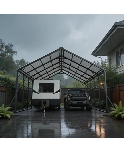 Homfan 20 x 25 Ft Vertical Rib Metal Carport Garage for Cars Trucks RVs, Heavy Duty Galvanized Steel Shelter