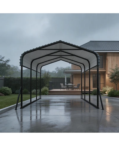 Homfan 20 x 25 Ft Color Steel Hardtop Carport Garage for Cars Trucks Boats, Heavy Duty Outdoor Vehicle Shelter with Metal Roof