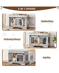 gaomon Dog Crate Furniture with 2 Drawers, Wooden End Table Indoor Dog House with Divider for Large Medium Small Dogs, Multi-Functional Tv Stand