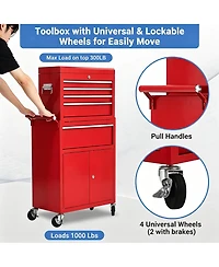 homfan 20 in. 5-Drawer Garage Tool Box with Locking Cabinet for Workshop, Heavy Duty Steel Rolling Tool Chest Organizer